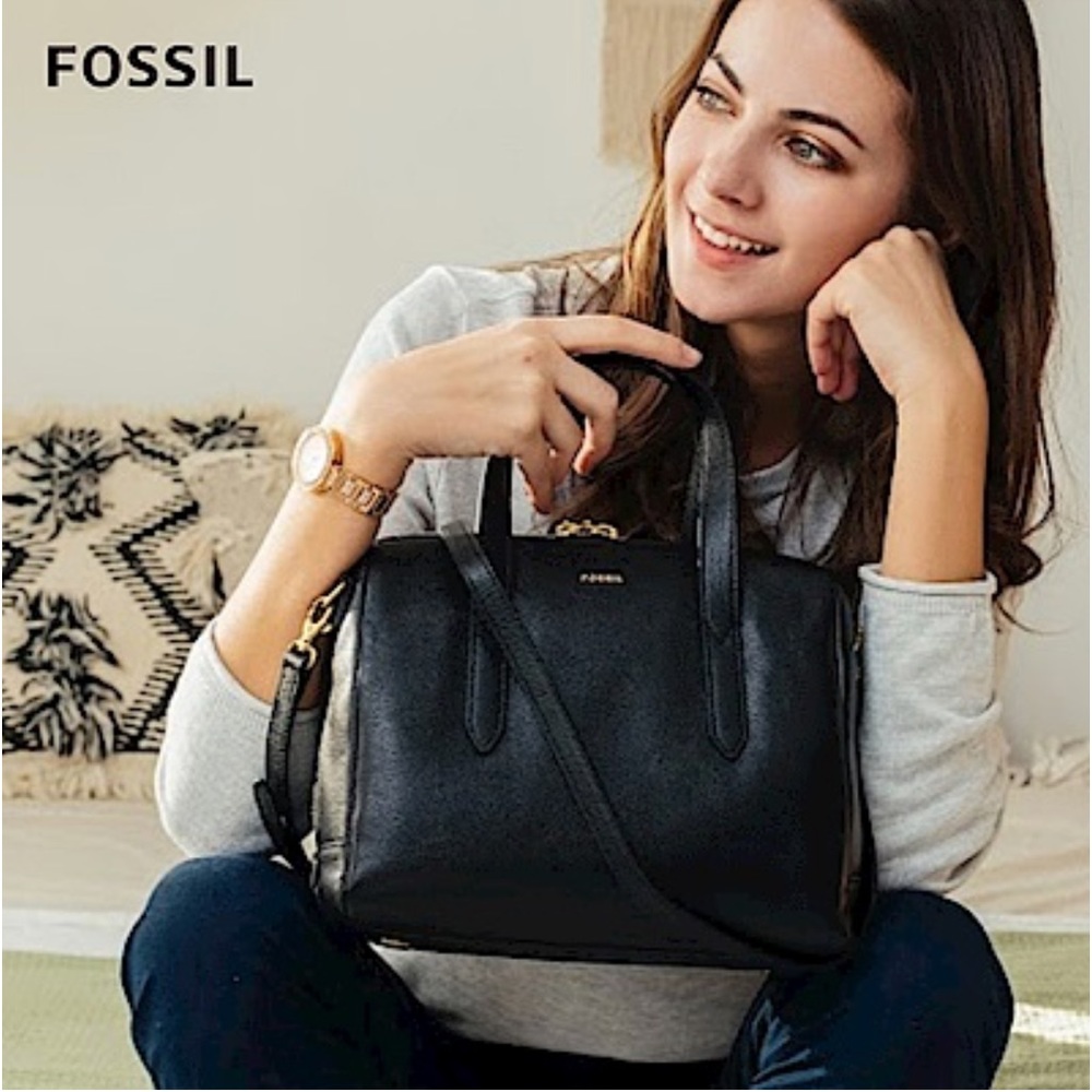 Fossil Sydney Satchel Black Leather Crossbody Bag Handbag